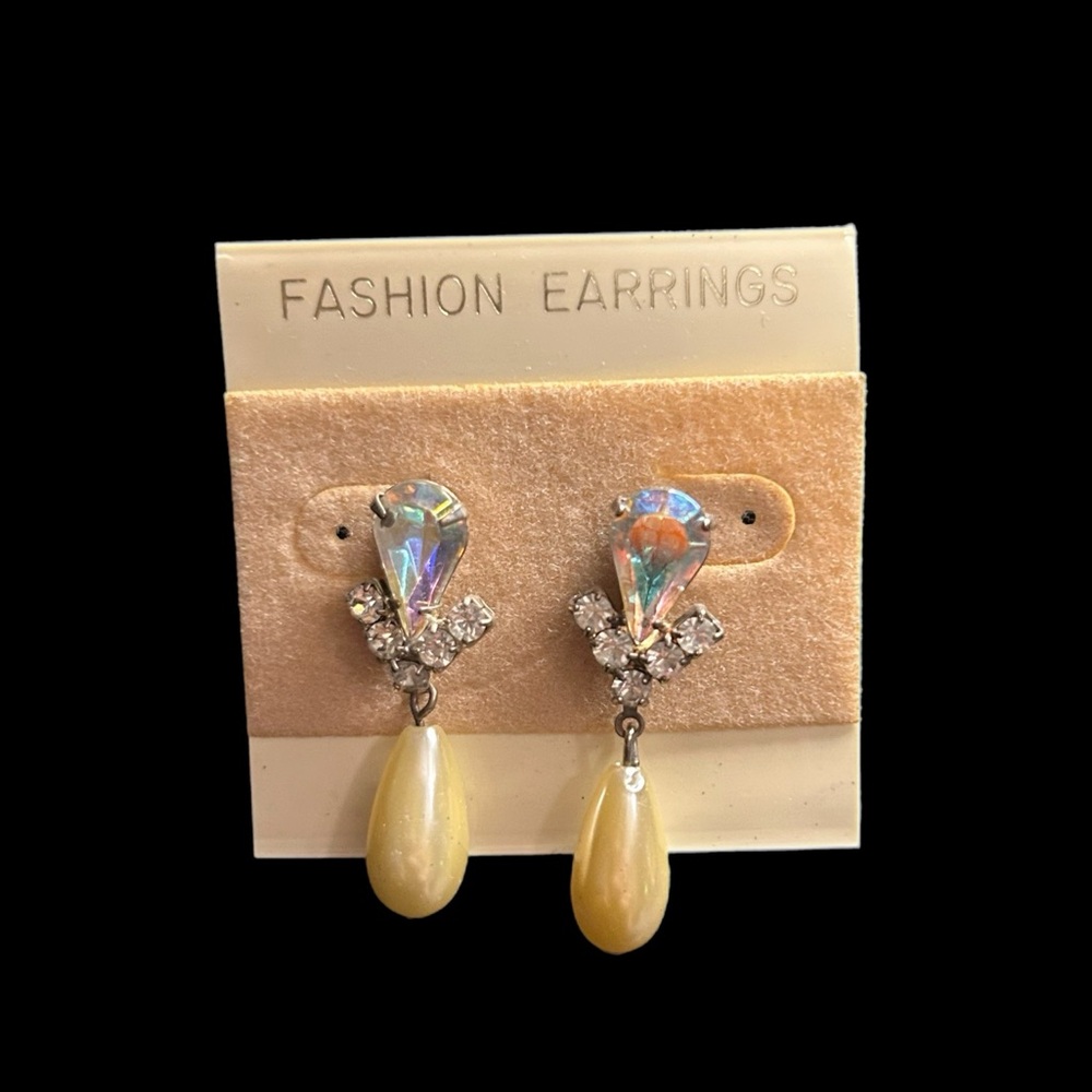 Iridescent Jewel and Pearl Drop Pierced Earrings
